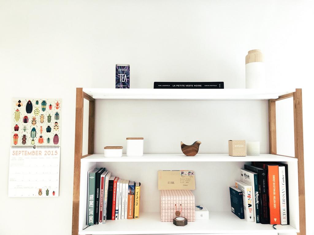 minimaliste, espace, bureau, simplicité, livres,
